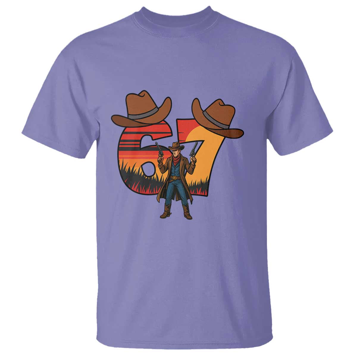 Six Seven Meme Cowboy T Shirt Funny Western 67 Trend Gift TS12 Violet Print Your Wear