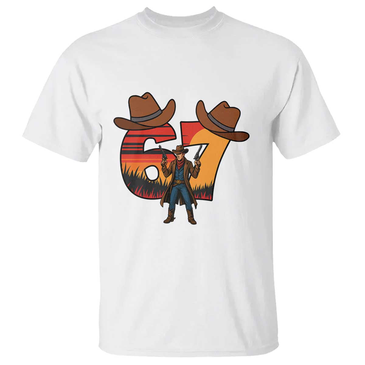 Six Seven Meme Cowboy T Shirt Funny Western 67 Trend Gift TS12 White Print Your Wear