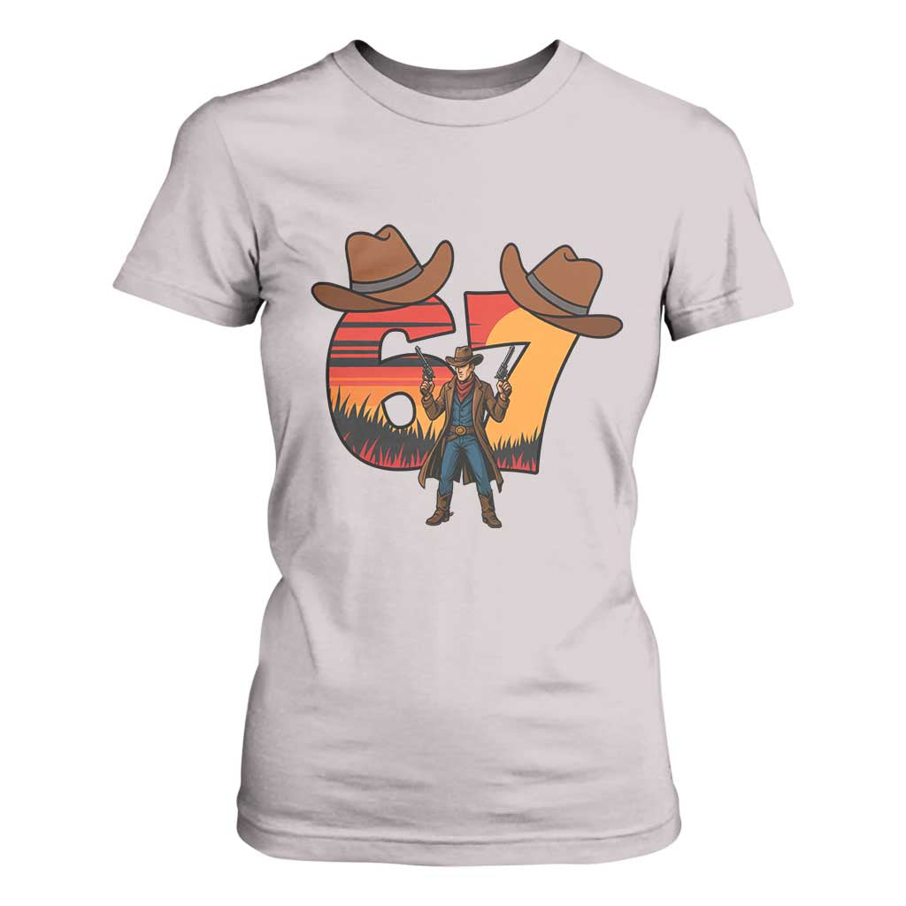 Six Seven Meme Cowboy T Shirt For Women Funny Western 67 Trend Gift TS12 Ice Gray Print Your Wear