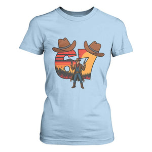 Six Seven Meme Cowboy T Shirt For Women Funny Western 67 Trend Gift TS12 Light Blue Print Your Wear