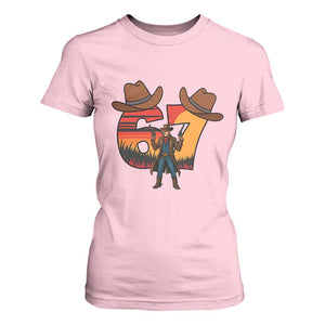 Six Seven Meme Cowboy T Shirt For Women Funny Western 67 Trend Gift TS12 Light Pink Print Your Wear