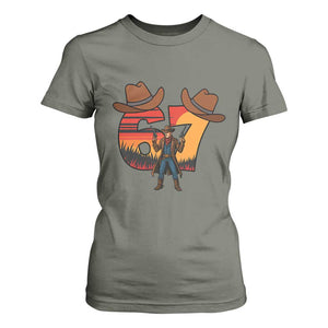 Six Seven Meme Cowboy T Shirt For Women Funny Western 67 Trend Gift TS12 Military Green Print Your Wear