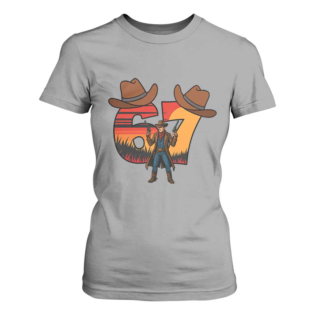 Six Seven Meme Cowboy T Shirt For Women Funny Western 67 Trend Gift TS12 Sport Gray Print Your Wear