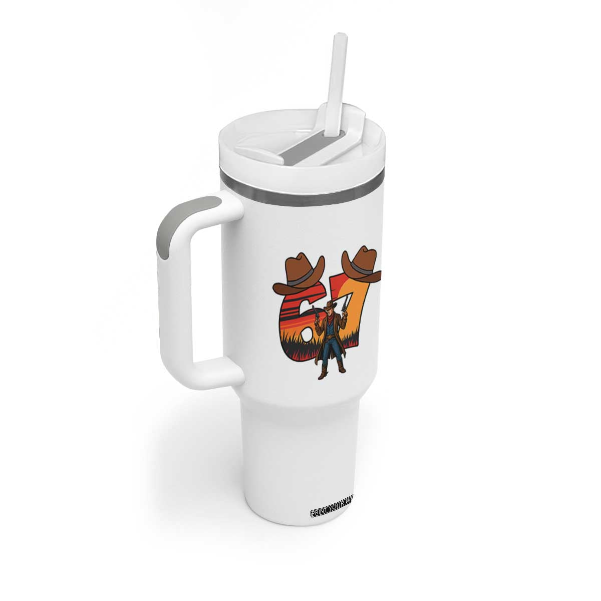 Six Seven Meme Cowboy Tumbler With Handle Funny Western 67 Trend Gift TS12 Print Your Wear