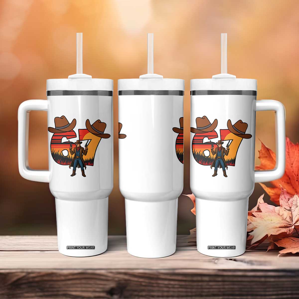 Six Seven Meme Cowboy Tumbler With Handle Funny Western 67 Trend Gift TS12 Print Your Wear