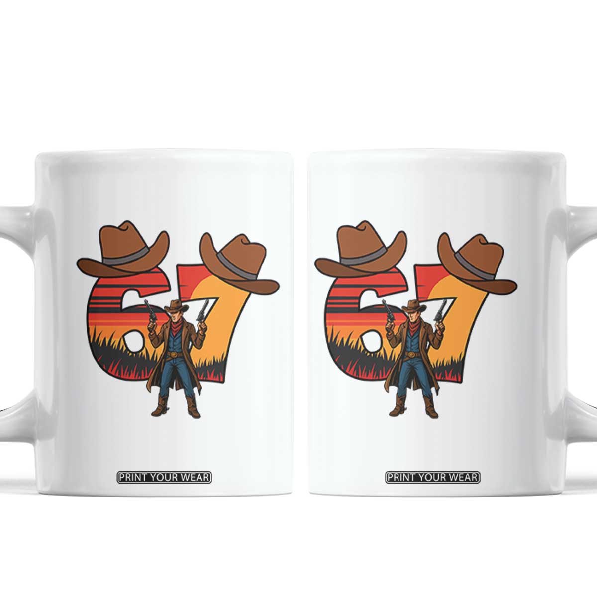Six Seven Meme Cowboy Coffee Mug Funny Western 67 Trend Gift TS12 White Print Your Wear