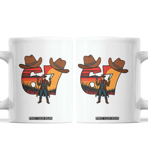 Six Seven Meme Cowboy Coffee Mug Funny Western 67 Trend Gift TS12 White Print Your Wear