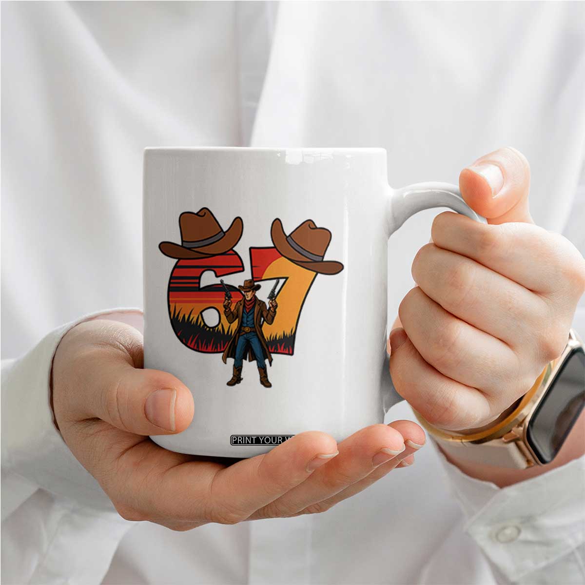 Six Seven Meme Cowboy Coffee Mug Funny Western 67 Trend Gift TS12 Print Your Wear