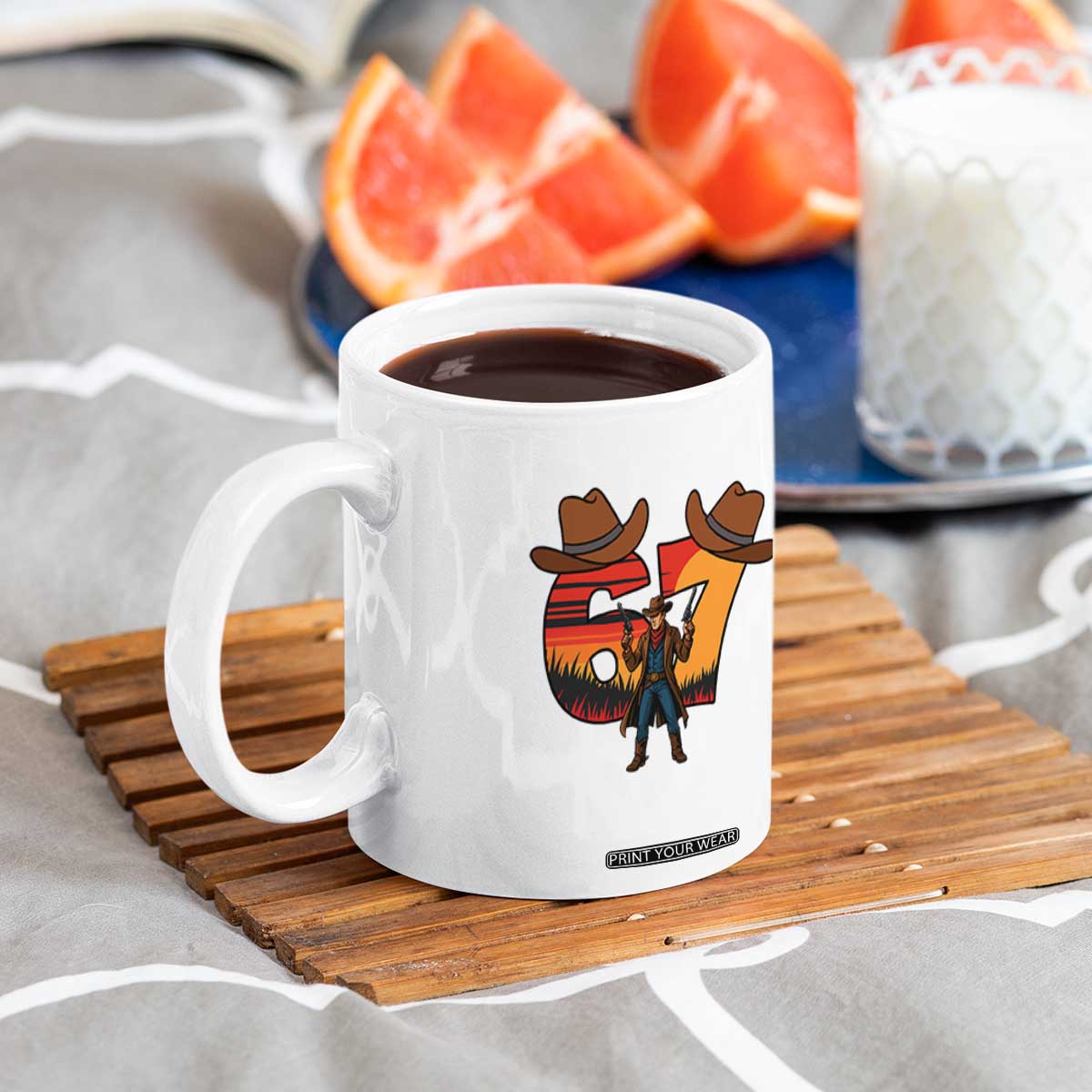 Six Seven Meme Cowboy Coffee Mug Funny Western 67 Trend Gift TS12 Print Your Wear