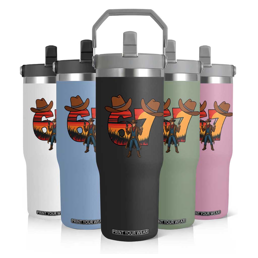 Six Seven Meme Cowboy Flip Straw Tumbler Funny Western 67 Trend Gift TS12 Print Your Wear