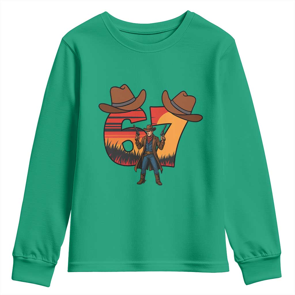 Six Seven Meme Cowboy Youth Sweatshirt Funny Western 67 Trend Gift TS12 Irish Green Print Your Wear