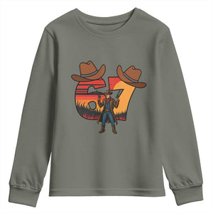 Six Seven Meme Cowboy Youth Sweatshirt Funny Western 67 Trend Gift TS12 Military Green Print Your Wear