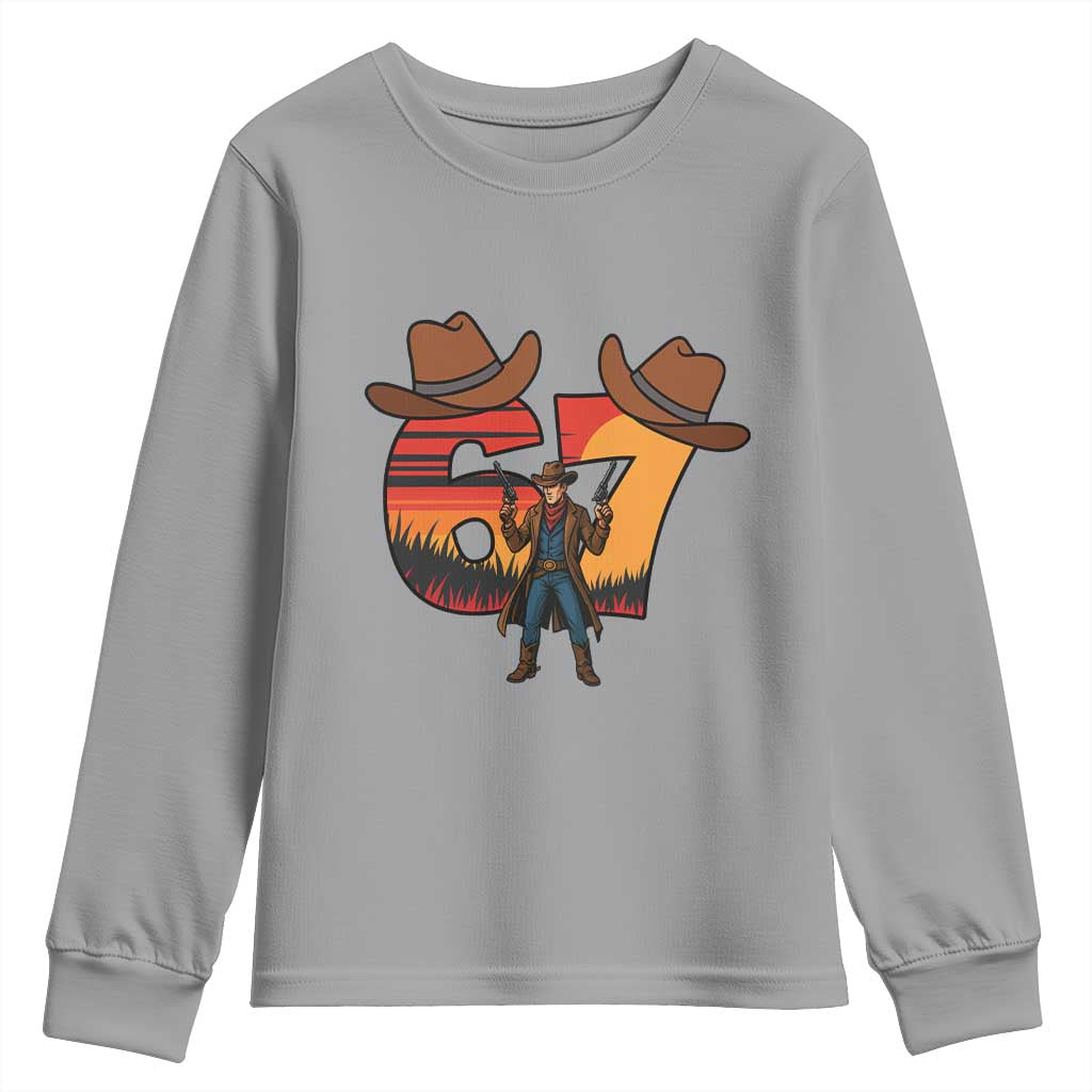 Six Seven Meme Cowboy Youth Sweatshirt Funny Western 67 Trend Gift TS12 Sport Gray Print Your Wear
