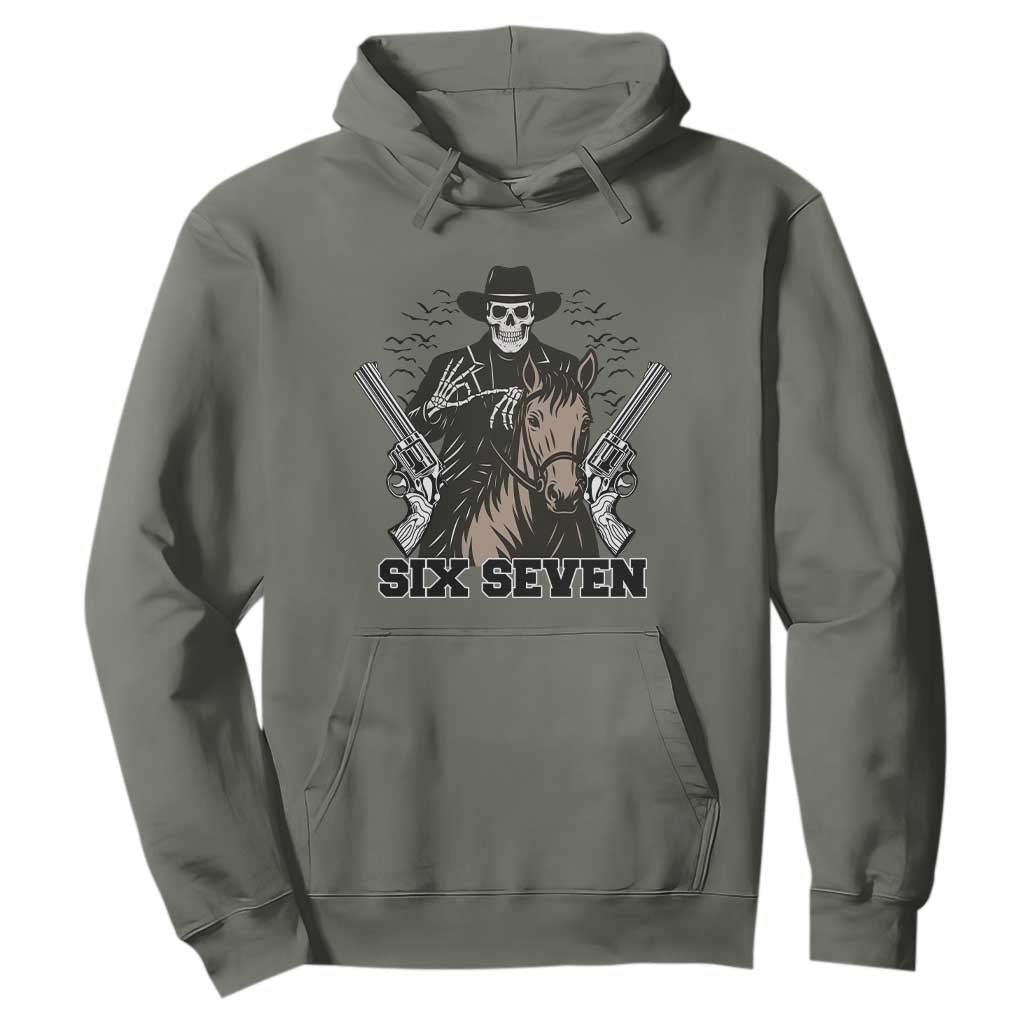 Six Seven Meme Skeleton Cowboy Hoodie Funny Western Gift TS12 Military Green Print Your Wear