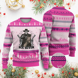 Six Seven Meme Skeleton Cowboy Ugly Christmas Sweater Funny Western Gift TS12 Hot Pink Print Your Wear