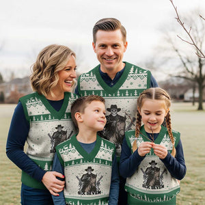 Six Seven Meme Skeleton Cowboy V-Neck Knit Sweater Vest Funny Western Gift TS12 Beige Green Print Your Wear