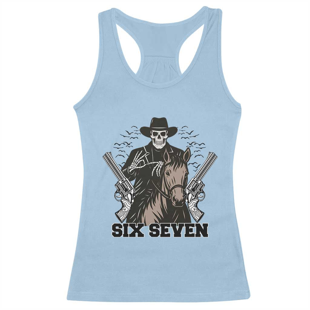 Six Seven Meme Skeleton Cowboy Racerback Tank Top Funny Western Gift TS12 Light Blue Print Your Wear