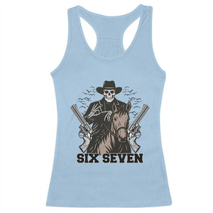 Six Seven Meme Skeleton Cowboy Racerback Tank Top Funny Western Gift TS12 Light Blue Print Your Wear