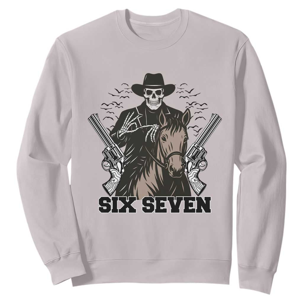 Six Seven Meme Skeleton Cowboy Sweatshirt Funny Western Gift TS12 Ice Gray Print Your Wear
