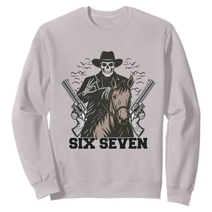 Six Seven Meme Skeleton Cowboy Sweatshirt Funny Western Gift TS12 Ice Gray Print Your Wear