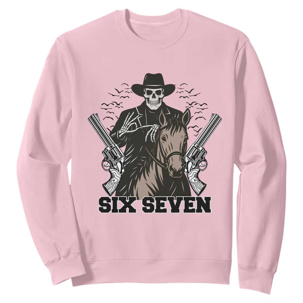 Six Seven Meme Skeleton Cowboy Sweatshirt Funny Western Gift TS12 Light Pink Print Your Wear