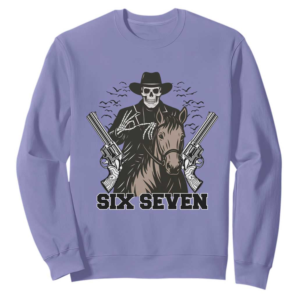 Six Seven Meme Skeleton Cowboy Sweatshirt Funny Western Gift TS12 Violet Print Your Wear