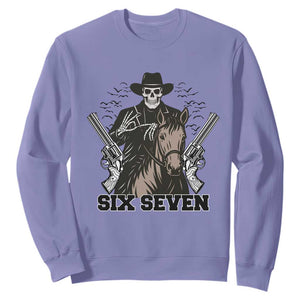 Six Seven Meme Skeleton Cowboy Sweatshirt Funny Western Gift TS12 Violet Print Your Wear