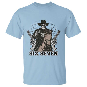 Six Seven Meme Skeleton Cowboy T Shirt Funny Western Gift TS12 Light Blue Print Your Wear