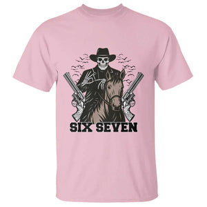 Six Seven Meme Skeleton Cowboy T Shirt Funny Western Gift TS12 Light Pink Print Your Wear