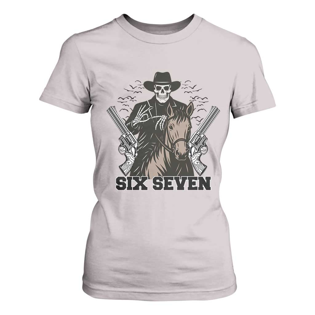 Six Seven Meme Skeleton Cowboy T Shirt For Women Funny Western Gift TS12 Ice Gray Print Your Wear