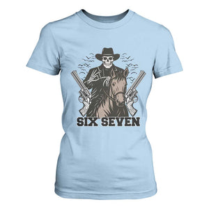 Six Seven Meme Skeleton Cowboy T Shirt For Women Funny Western Gift TS12 Light Blue Print Your Wear