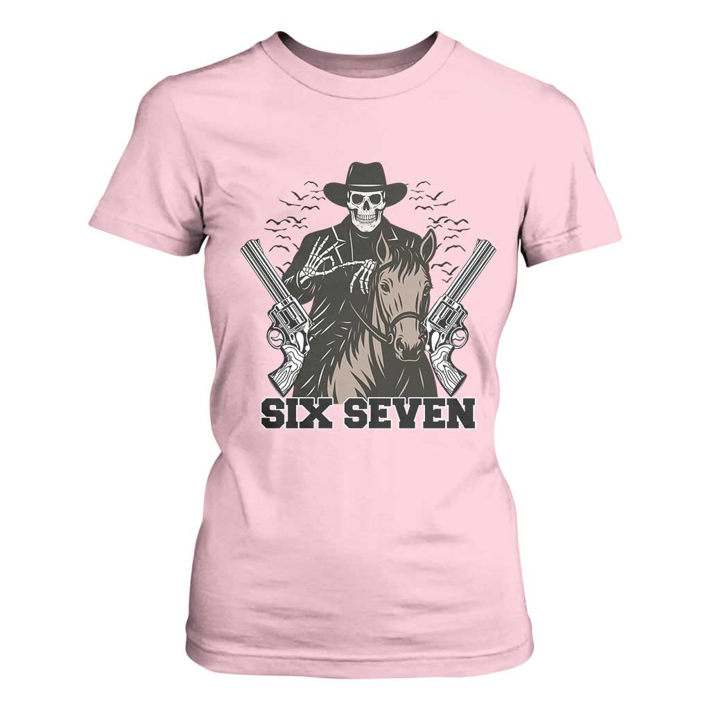 Six Seven Meme Skeleton Cowboy T Shirt For Women Funny Western Gift TS12 Light Pink Print Your Wear
