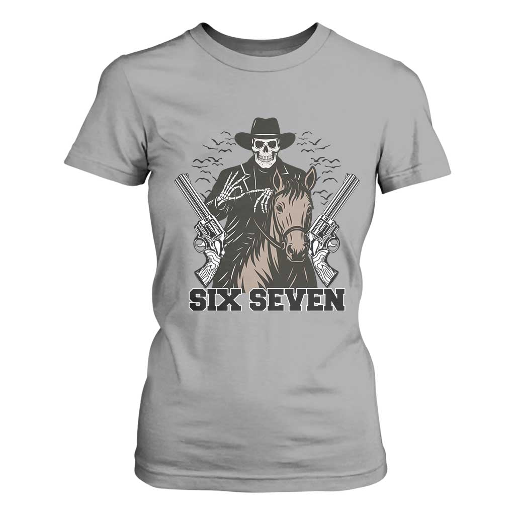 Six Seven Meme Skeleton Cowboy T Shirt For Women Funny Western Gift TS12 Sport Gray Print Your Wear
