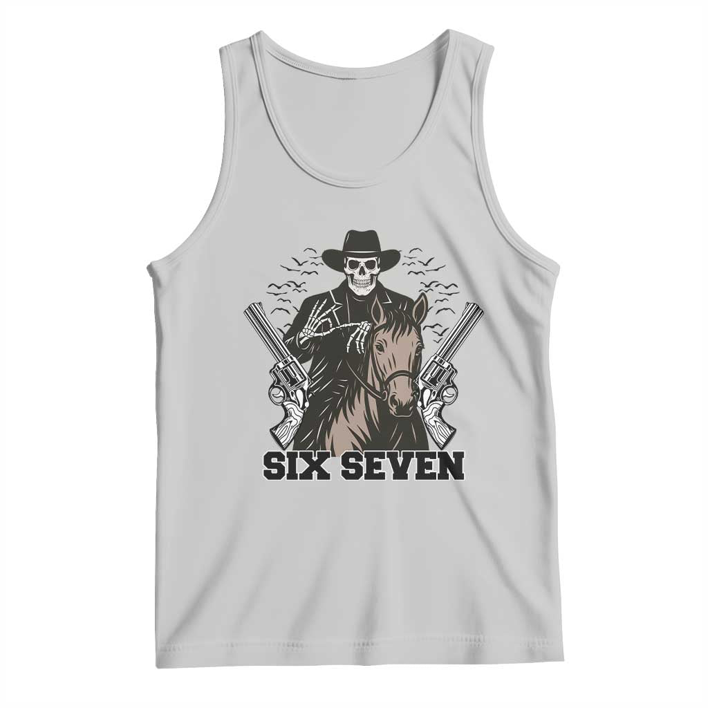 Six Seven Meme Skeleton Cowboy Tank Top Funny Western Gift TS12 Ash Print Your Wear