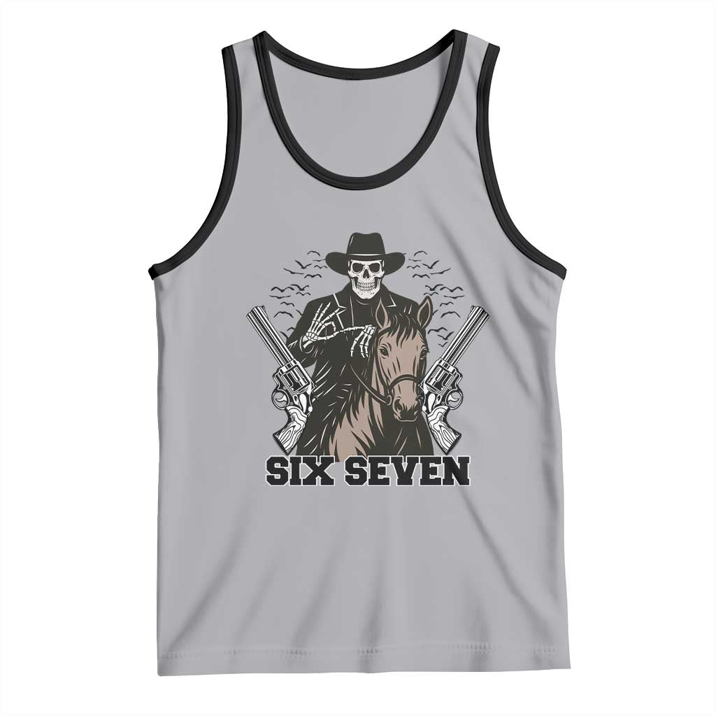 Six Seven Meme Skeleton Cowboy Tank Top Funny Western Gift TS12 Athletic Heather Black Print Your Wear