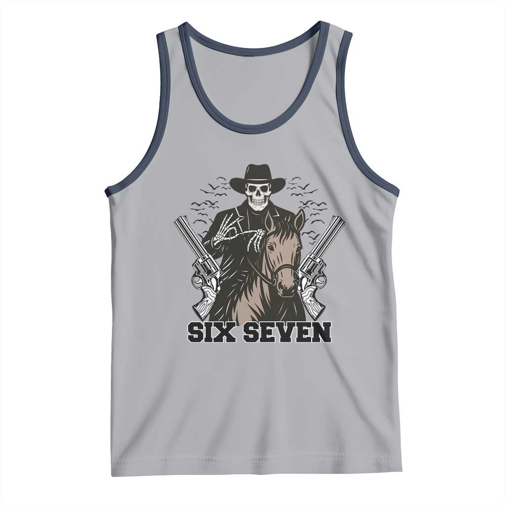Six Seven Meme Skeleton Cowboy Tank Top Funny Western Gift TS12 Athletic Heather Navy Print Your Wear