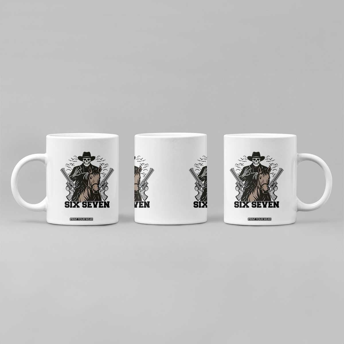 Six Seven Meme Skeleton Cowboy Coffee Mug Funny Western Gift TS12 Print Your Wear