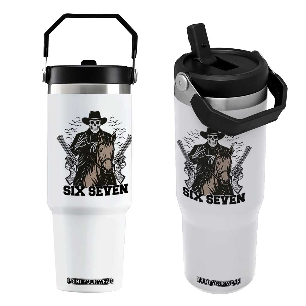 Six Seven Meme Skeleton Cowboy Flip Straw Tumbler Funny Western Gift TS12 One Size: 30 oz White Print Your Wear
