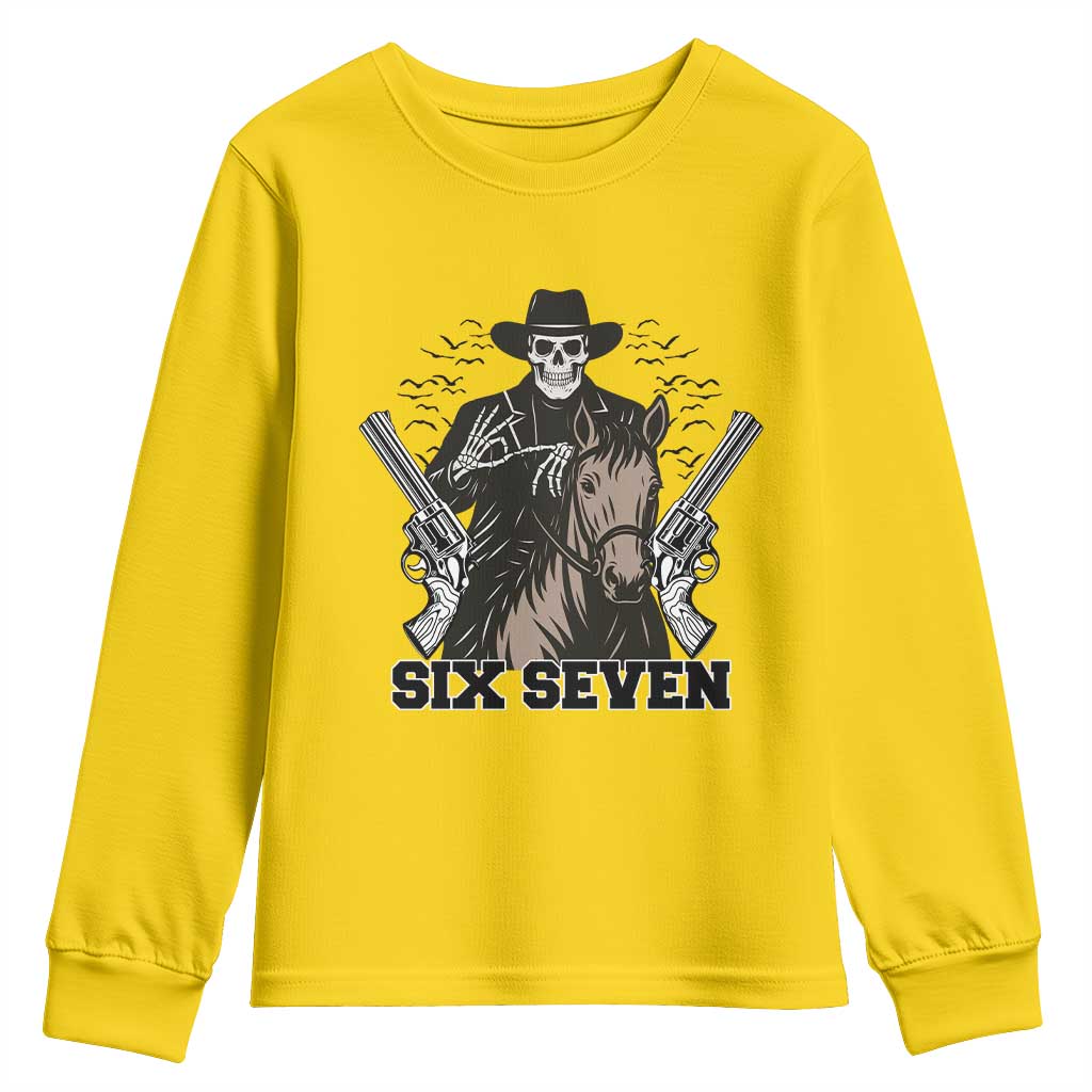 Six Seven Meme Skeleton Cowboy Youth Sweatshirt Funny Western Gift TS12 Daisy Print Your Wear