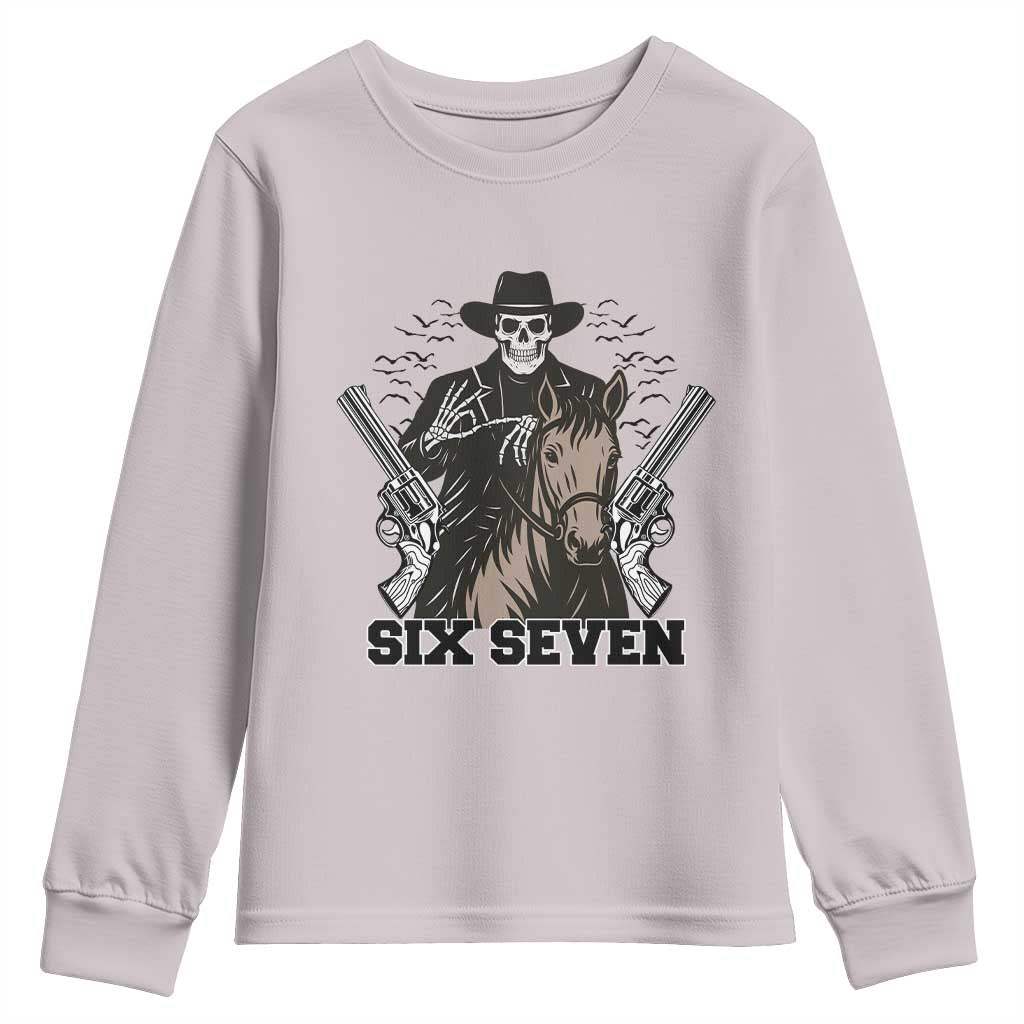 Six Seven Meme Skeleton Cowboy Youth Sweatshirt Funny Western Gift TS12 Ice Gray Print Your Wear