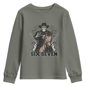 Six Seven Meme Skeleton Cowboy Youth Sweatshirt Funny Western Gift TS12 Military Green Print Your Wear
