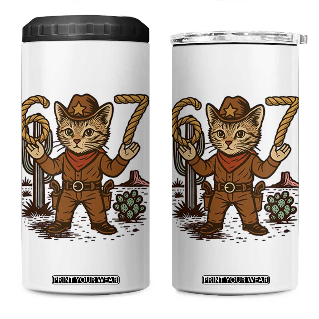 Funny Cowcat Six Seven Meme 4 in 1 Can Cooler Tumbler Gen Alpha 67 Trend Gift TS12 One Size: 16 oz White Print Your Wear