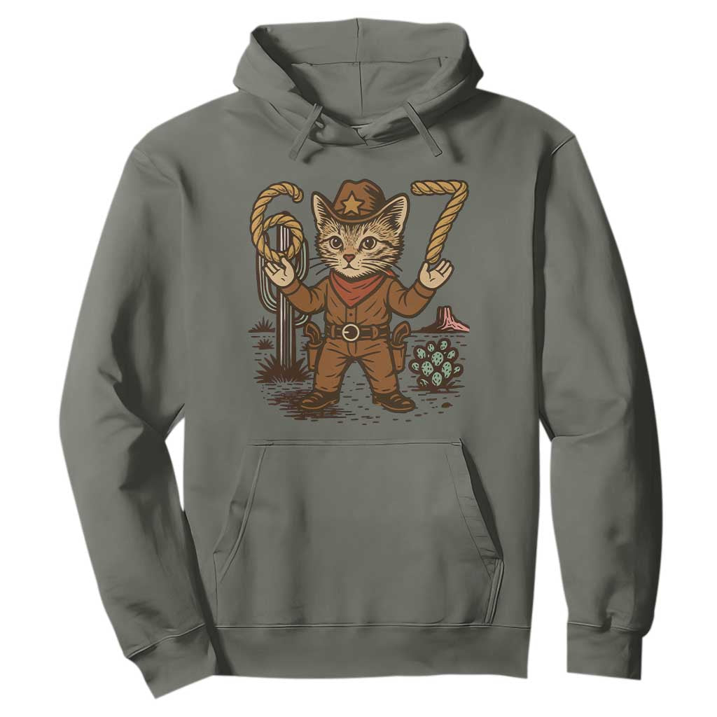 Funny Cowcat Six Seven Meme Hoodie Gen Alpha 67 Trend Gift TS12 Military Green Print Your Wear