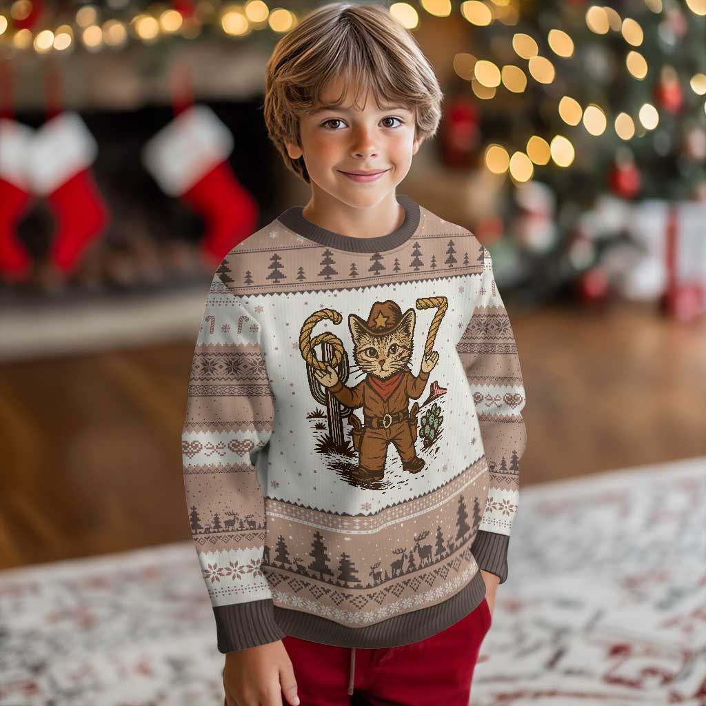 Funny Cowcat Six Seven Meme Ugly Christmas Sweater Gen Alpha 67 Trend Gift TS12 Mocha Mousse Print Your Wear