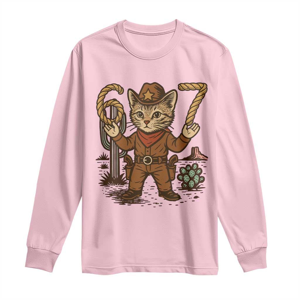 Funny Cowcat Six Seven Meme Long Sleeve Shirt Gen Alpha 67 Trend Gift TS12 Light Pink Print Your Wear