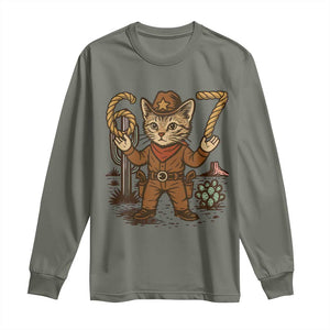 Funny Cowcat Six Seven Meme Long Sleeve Shirt Gen Alpha 67 Trend Gift TS12 Military Green Print Your Wear