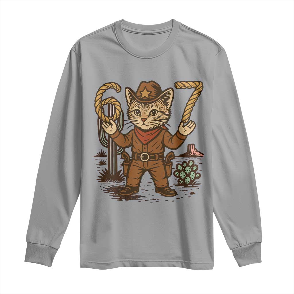 Funny Cowcat Six Seven Meme Long Sleeve Shirt Gen Alpha 67 Trend Gift TS12 Sport Gray Print Your Wear