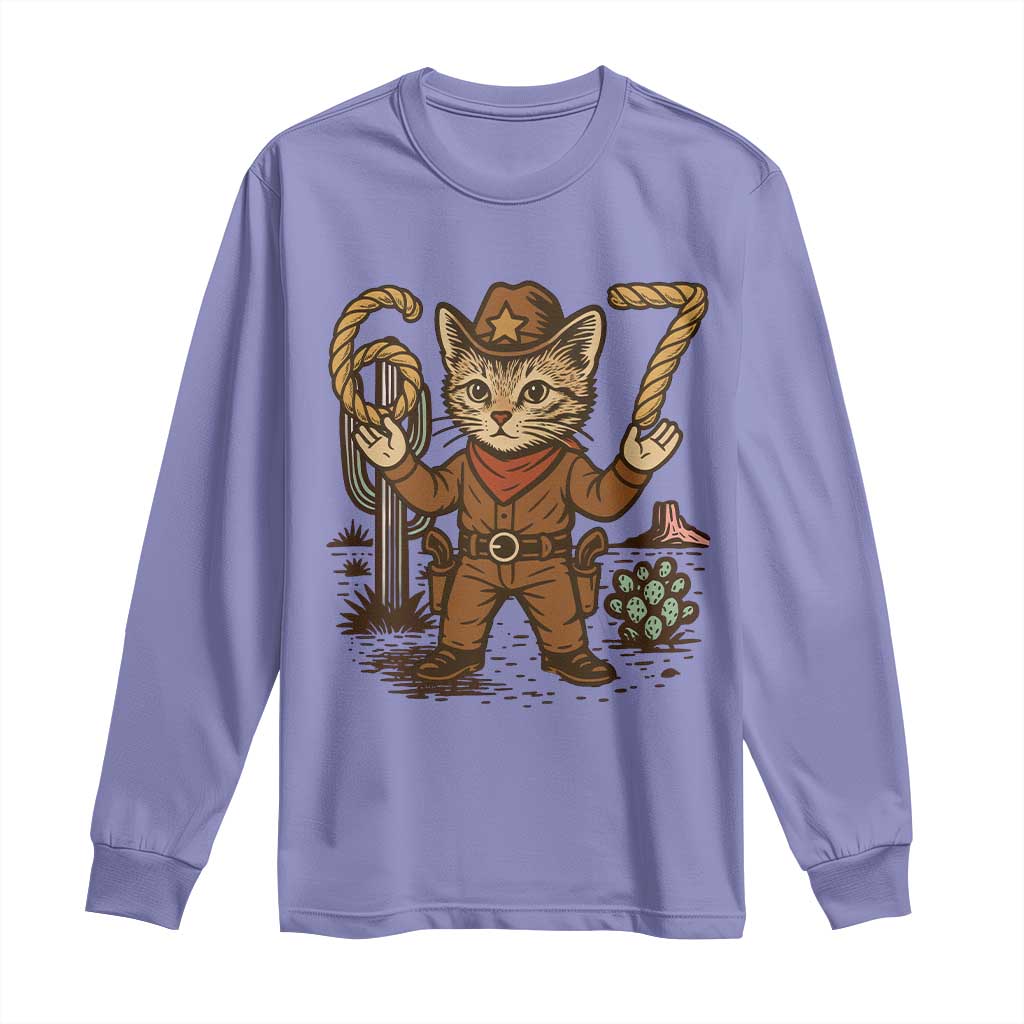 Funny Cowcat Six Seven Meme Long Sleeve Shirt Gen Alpha 67 Trend Gift TS12 Violet Print Your Wear