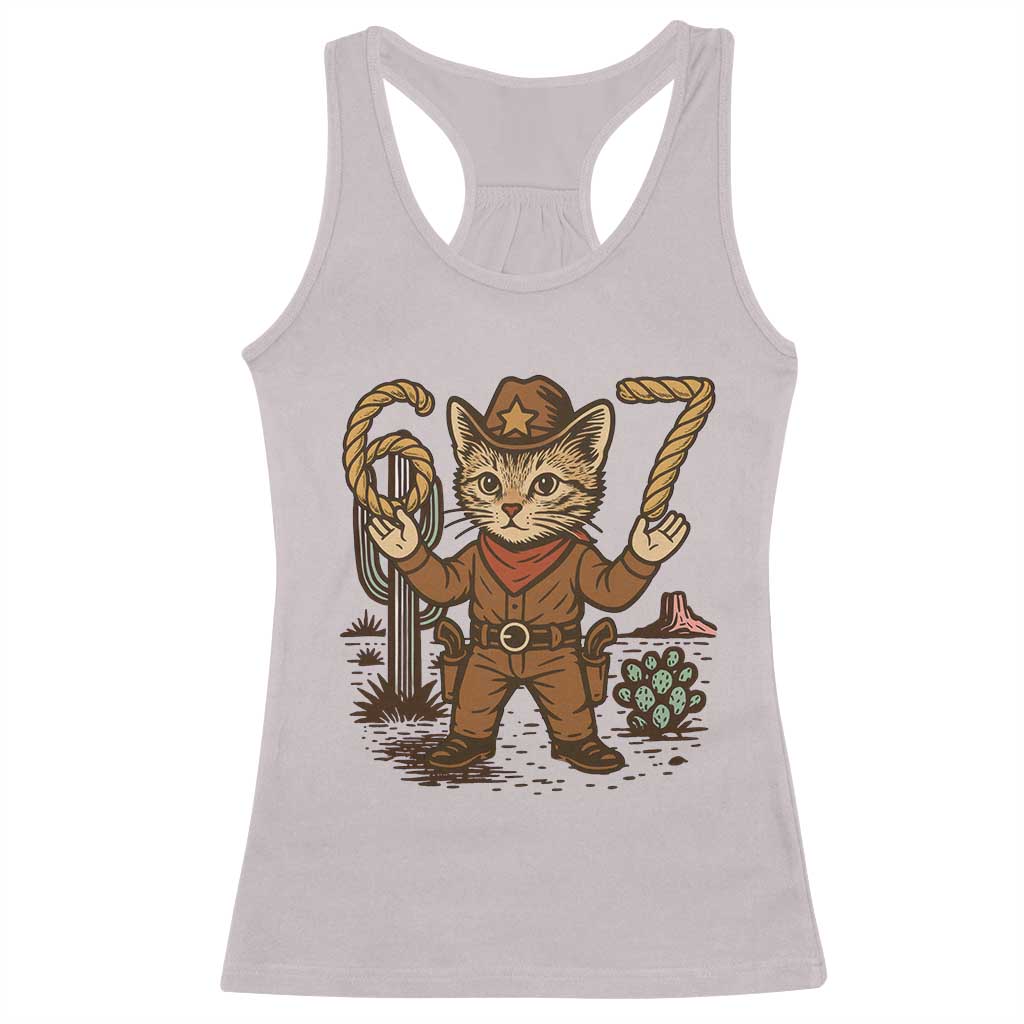 Funny Cowcat Six Seven Meme Racerback Tank Top Gen Alpha 67 Trend Gift TS12 Ice Gray Print Your Wear