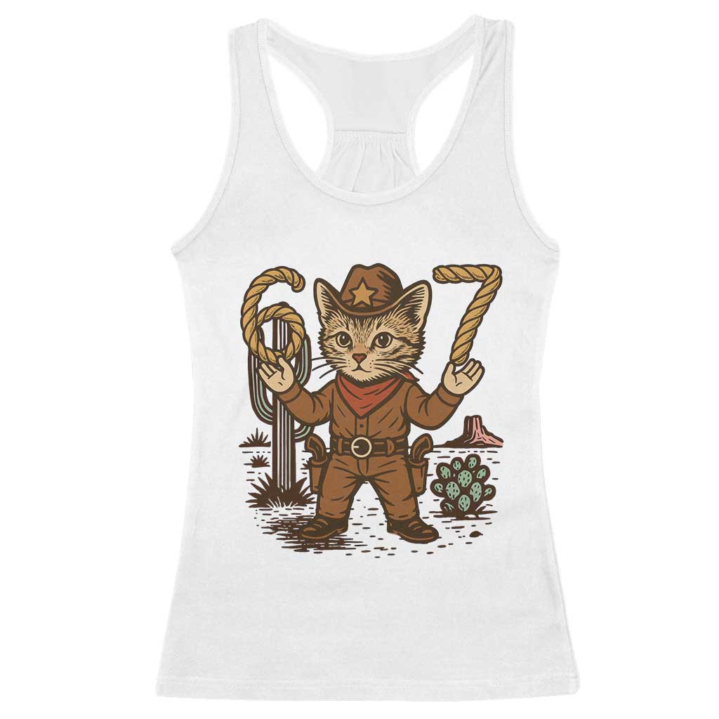 Funny Cowcat Six Seven Meme Racerback Tank Top Gen Alpha 67 Trend Gift TS12 White Print Your Wear